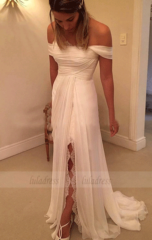Off Shoulder Wedding Dresses,High Splits Wedding Dresses,Beach Wedding Dresses
