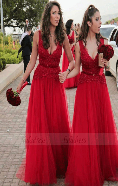 Long Bridesmaid Dresses A-line V neck Wedding Party Gowns with Appliques for Women,BD99717
