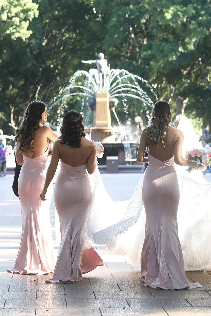 Mermaid Long Strapless Blush Pink Satin Bridesmaid Dresses Party Dresses Pic Color / US0 Mermaid Long Strapless Blush Pink Satin Bridesmaid Dresses Party Dresses Pic Color / US0