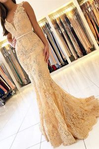 Elegant Mermaid Sleeveless Lace Prom Dresses Online,PD21088