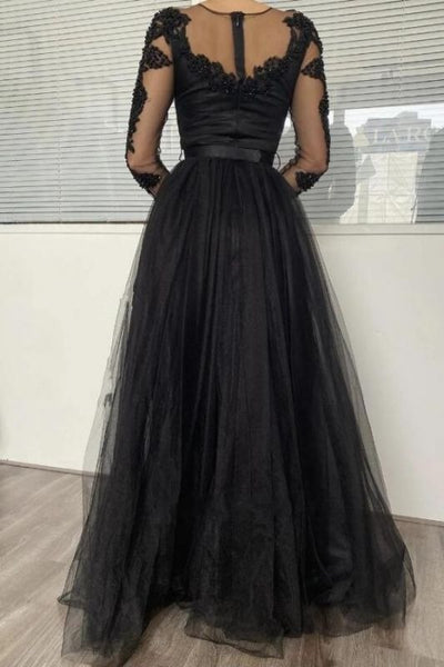 Sexy Black Lace  Sleeves Prom Dress Long Evening Gowns,BD93017