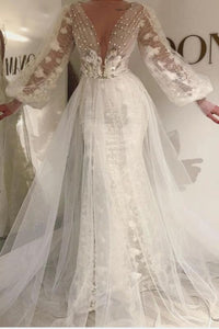 Long Sleeves Tulle Lace Prom Dresses with Pearls Online,PD21070