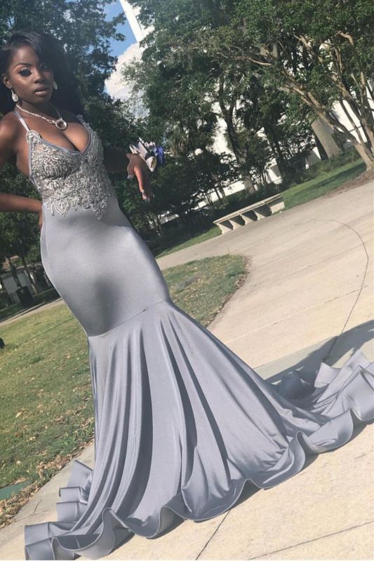 Women Satin Silver Halter Evening Sheath Dresses Sleeveless Mermaid Pr – luladress