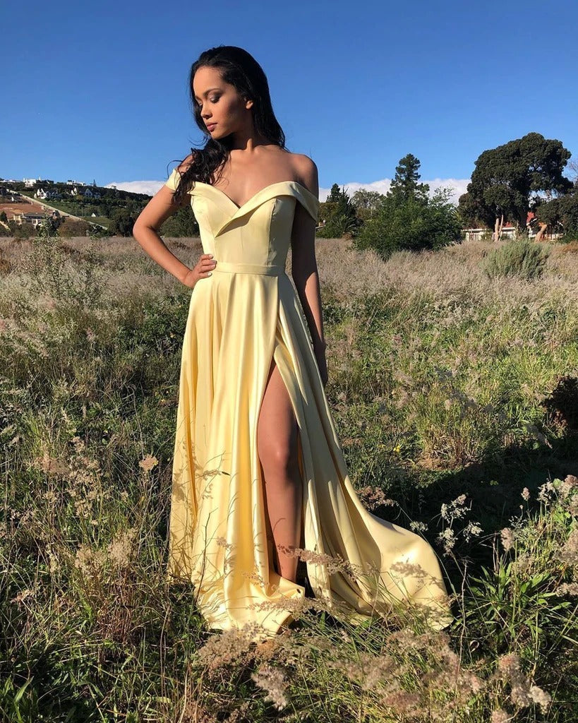 Off The Shoulder Prom Dresses Wedding Party Dresses with Slit Pic Color / US8 Off The Shoulder Prom Dresses Wedding Party Dresses with Slit Pic Color / US8