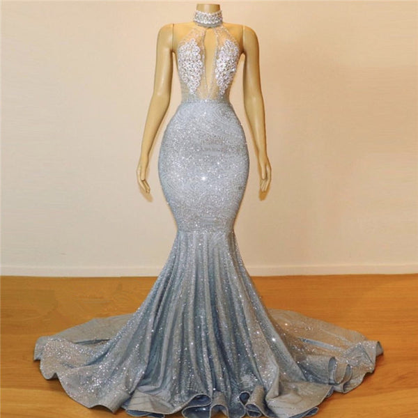 Luxurious Halter Rhinestones Prom Dress Mermaid Long,PD21082