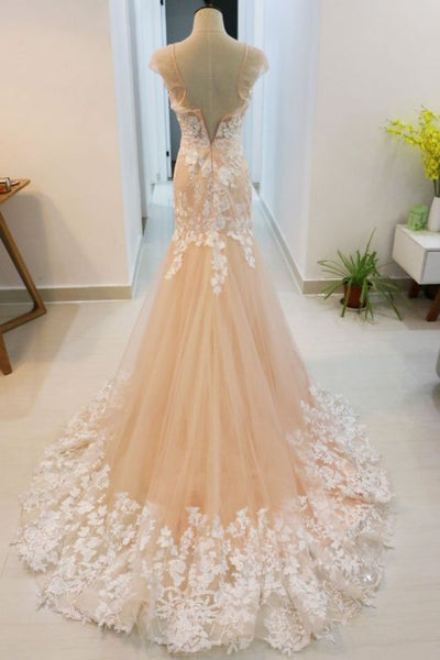 Luxury High Neck Rose Gold Prom Dresses With Lace Appliques,PD21014
