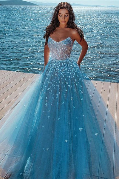Alluring Strapless Sweetheart Tulle Beading Prom Dress On Sale,BD93012