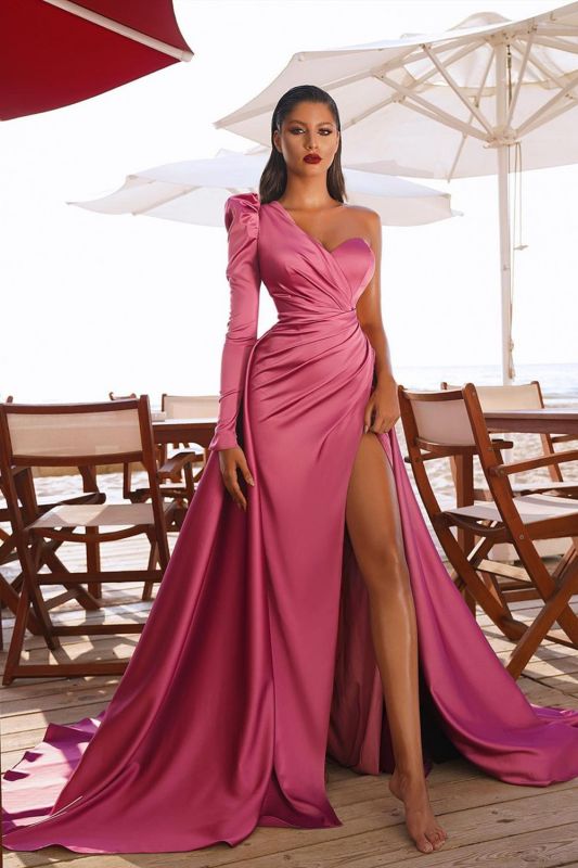 Gorgeous One Shoulder Long Sleeve Prom Dress,BD93010