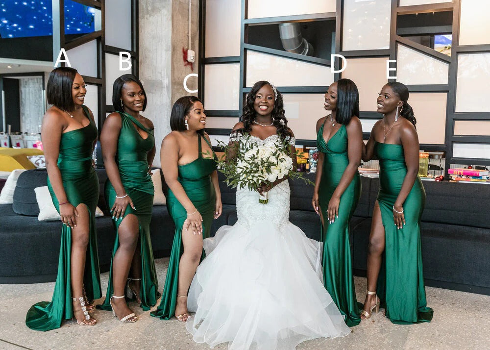 Mismatched Multiway Elastic Satin Emerald Green Bridesmaid Dresses