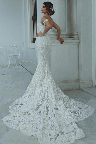 Mermaid Lace Wedding Dress | Sexy Court Train Sweetheart Bridal Gowns with Sleeve Decorations,WD21006