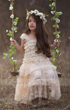 princess Lace layered design flower girl dress A Line spaghetti straps kids party dress