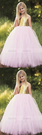 Golden Sequin Flower Girl Dresses .Flower Girl Dresses.Long Flower Girl Dresses,Satin Flower Girl Dresses