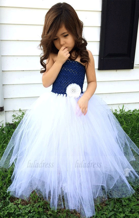 Floor-Length Flower Girl Dress Strapless with Flower