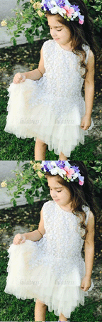 country tulle tee length wedding party dress for little girl