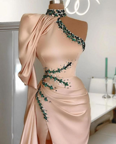 Asymmetrical High Neck Sexy Slit Prom Dresses On Sale,BD93043