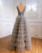 Jewel Sequins Tulle Sleeveless Prom Dresses Online