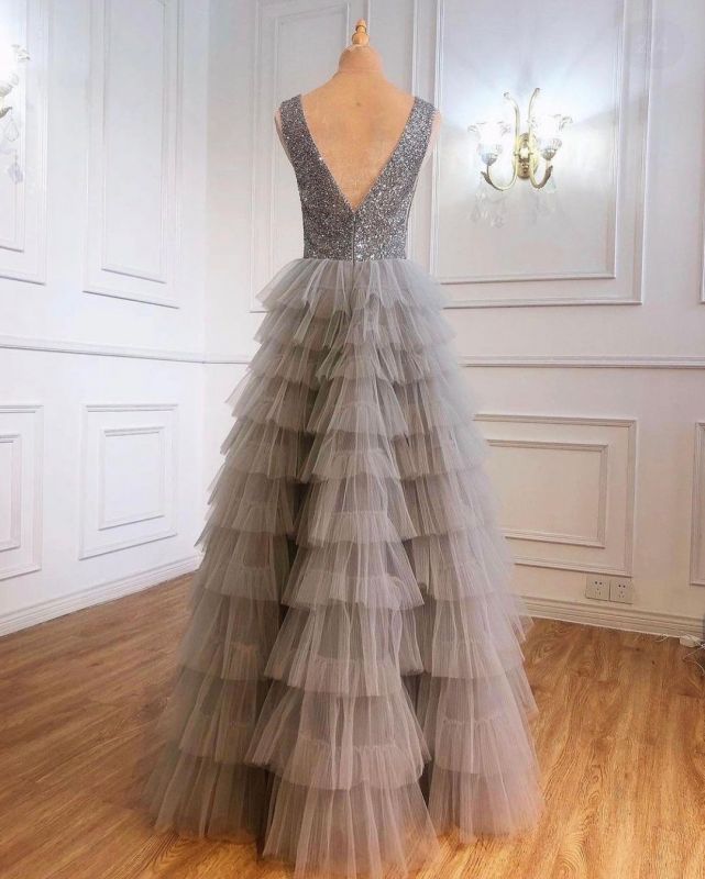 Jewel Sequins Tulle Sleeveless Prom Dresses Online