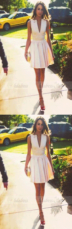 Sexy Deep V-Neck Short Prom Dress,Sleeveless  Party Dresses Homecoming Dress