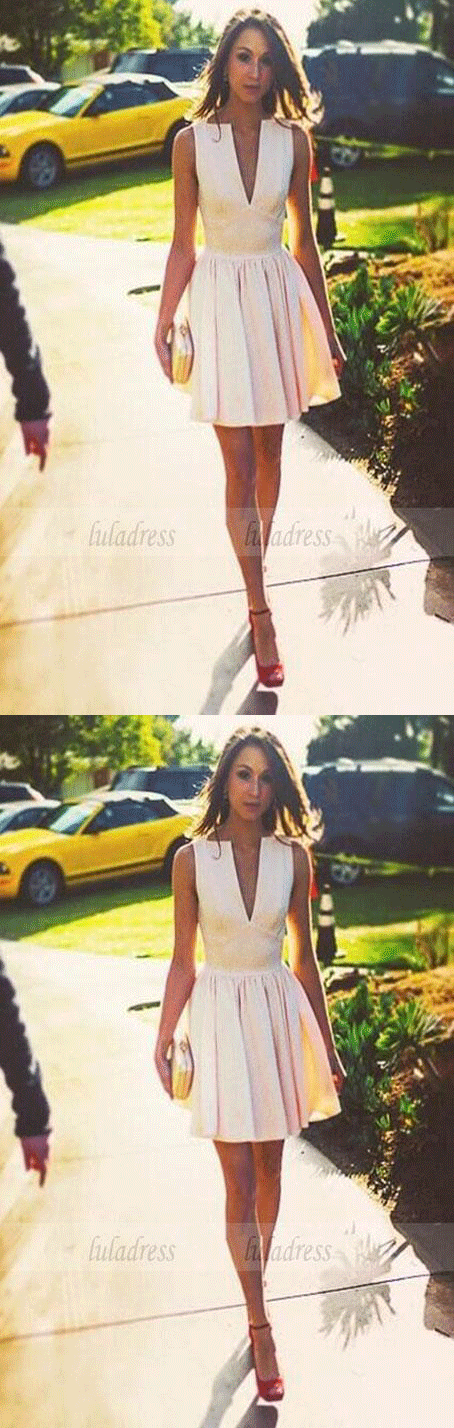 Sexy Deep V-Neck Short Prom Dress,Sleeveless  Party Dresses Homecoming Dress