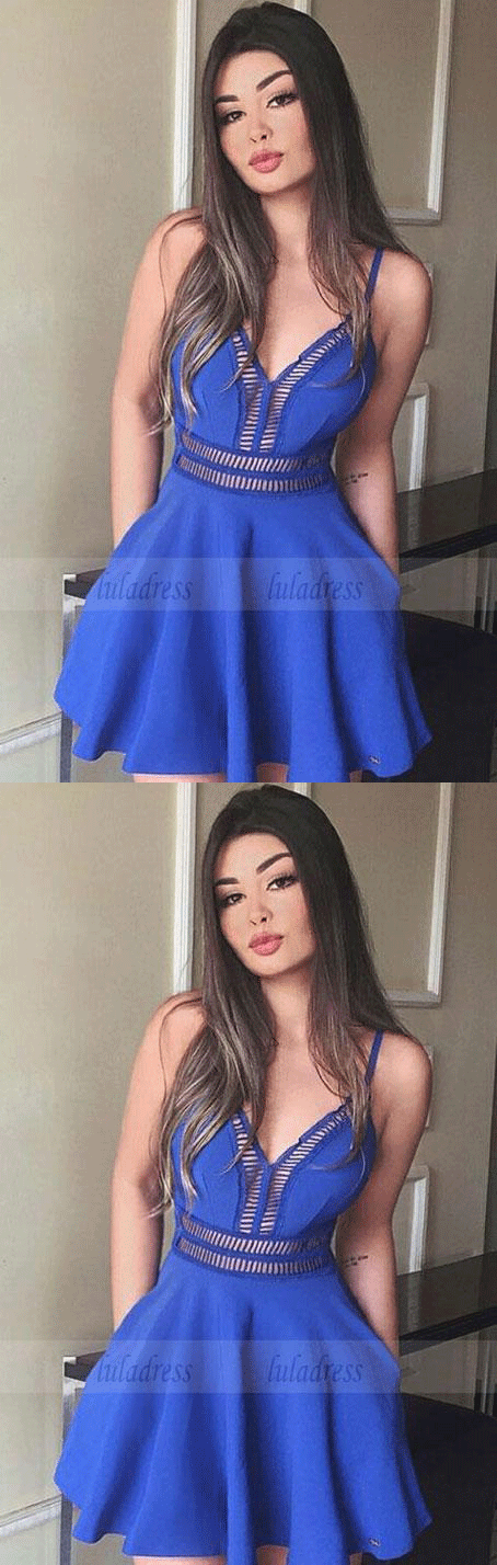 royal blue homecoming dresses, sexy homecoming dresses, spaghetti straps homecoming dresses