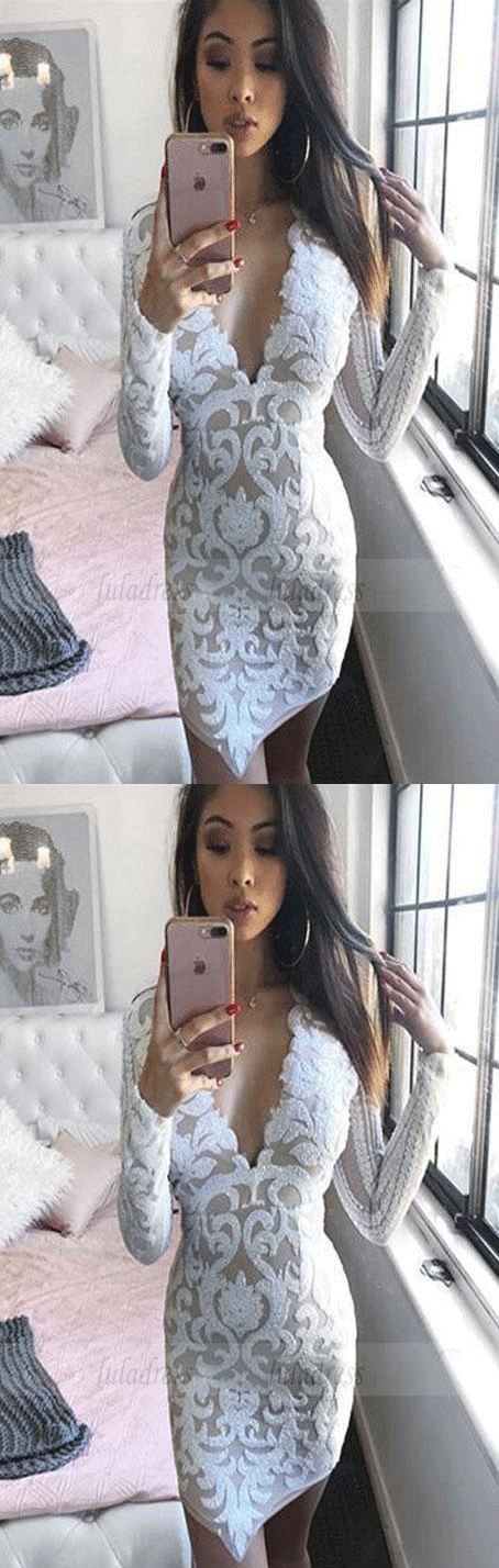 modest white lace short prom dresses, simple party dresses with sleeves