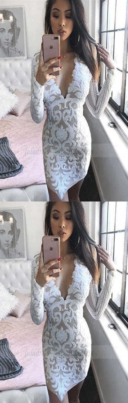 modest white lace short prom dresses, simple party dresses with sleeves
