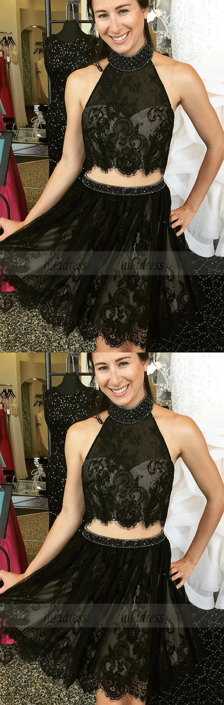 Black Lace Two Piece Homecoming Dresses with Beading – luladress