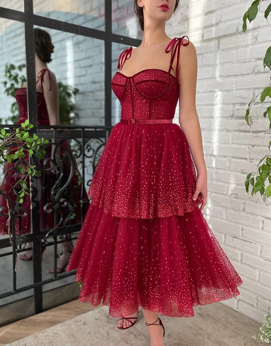 Tulle Dark Red Glitter Homecoming Dresses,Prom Dresses,BD930621