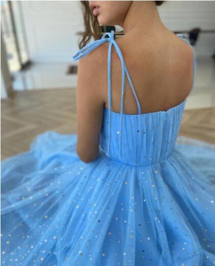 A Line  Spaghetti Strap Sweetheart Tulle Prom Dresses,Evening Dresses,BD2971