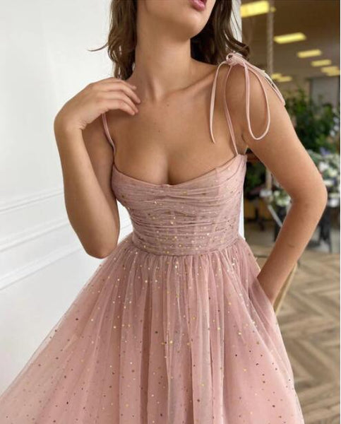 A Line Spaghetti Strap Floor Length Sweetheart Tulle Prom Dresses,Evening Dresses,BD2976