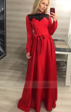 Red Lace Long Prom Dresses,Evening Dresses