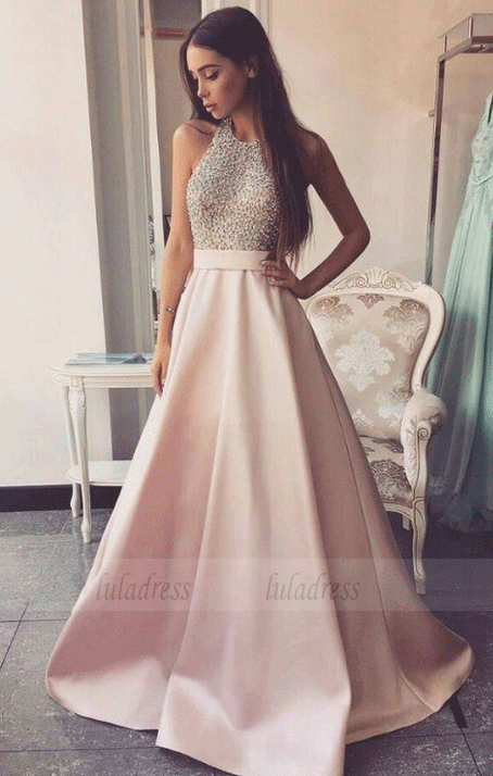 Charming A-Line Prom Dress,Halter Beading Prom Dress