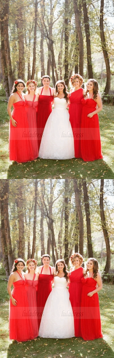 Red Mismatched Chiffon Bridesmaid Dress