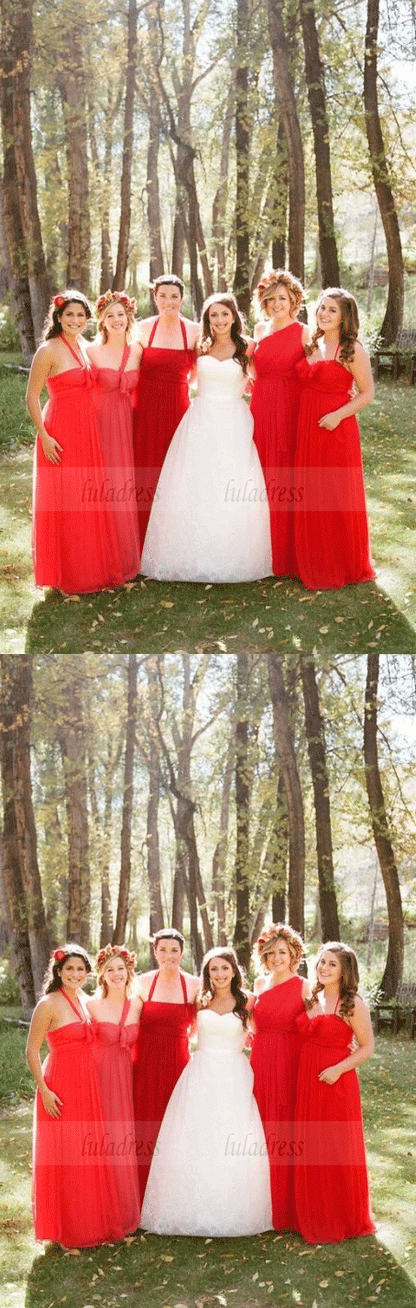 Red Mismatched Chiffon Bridesmaid Dress