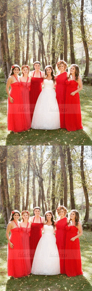 Red Mismatched Chiffon Bridesmaid Dress,BW97272