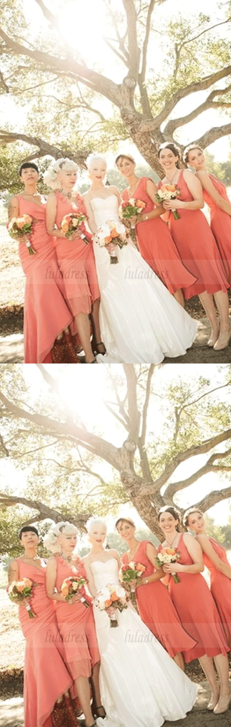 Short Mismatched Chiffon Bridesmaid Dress