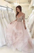 Tulle Flowers Long Sleeve Wedding Dress