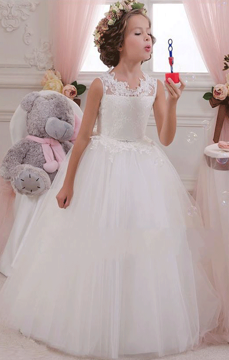 White Flower Girl Dress Kids Ball Gowns First Communion Dresses