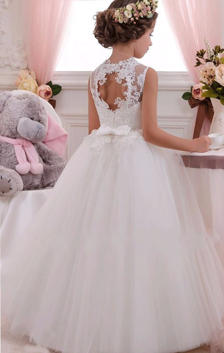 White Flower Girl Dress Kids Ball Gowns First Communion Dresses