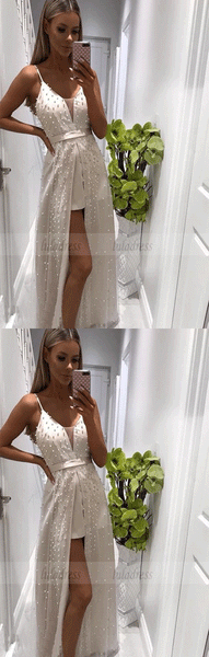 A-Line Spaghetti Straps Floor-Length White Prom Dress,BW97012