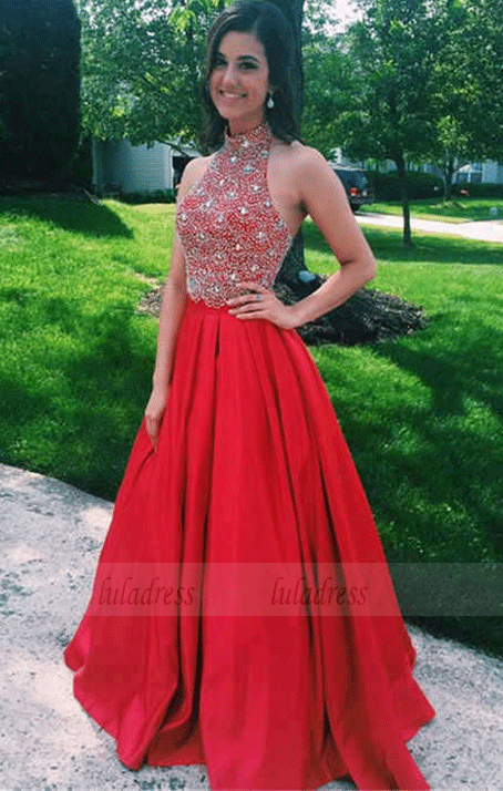 Charming A-Line Prom Dress,Halter Beading Prom Dress,BW97016