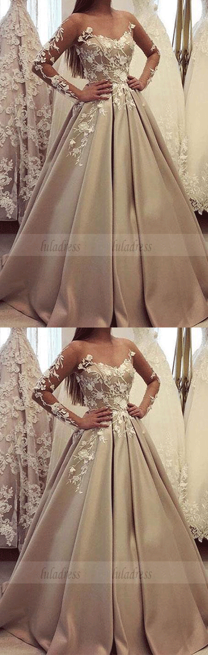 generous long sleeve ball gown, luxury lace wedding dress