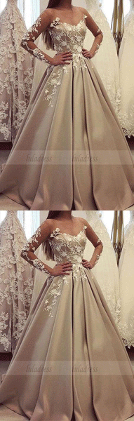 generous long sleeve ball gown, luxury lace wedding dress,BD98650
