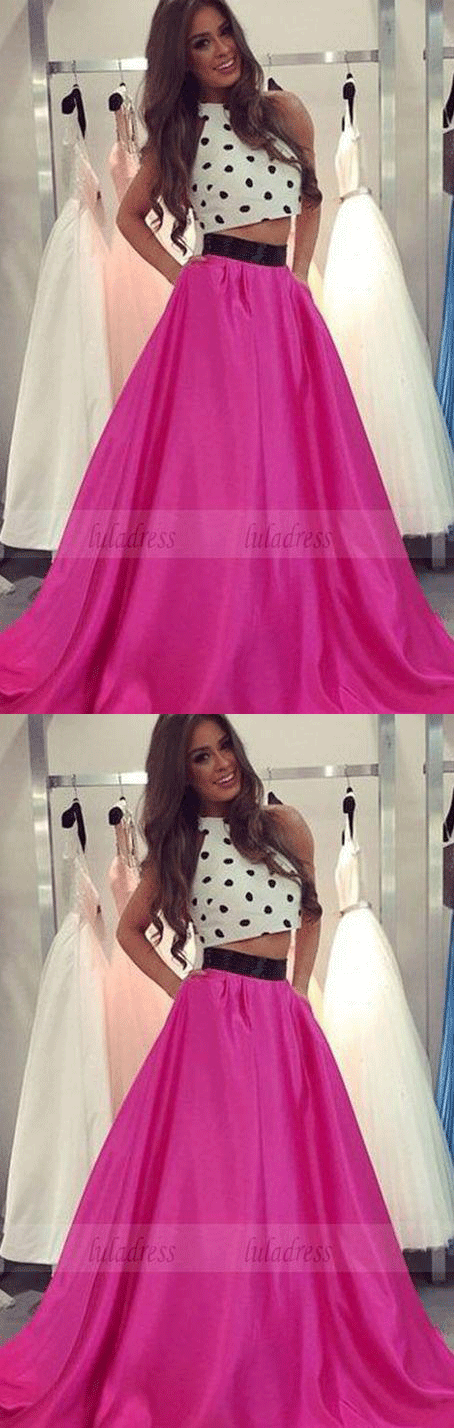 Two Piece  Prom Dresses,Long Halter Formal Party Dresses