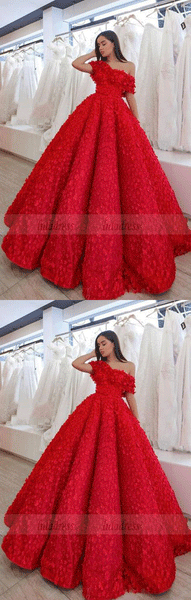 A-Line Off the Shoulder Floor-Length Red Lace Prom Dress with Appliques,BD98668