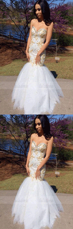 Mermaid Sweetheart Tulle Floor-length with Beading Prom Dresses
