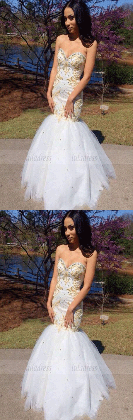 Mermaid Sweetheart Tulle Floor-length with Beading Prom Dresses