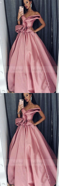 A-Line Sweetheart Floor-Length Pink Satin Prom Dress with Ruffles,BD98664