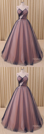 Simple Tulle V-neck  Long Prom Dress, Tulle  Evening Dress