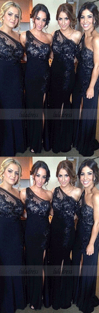One Shoulder Bridesmaid Gown,Pretty Prom Dresses,Lace Prom Gown